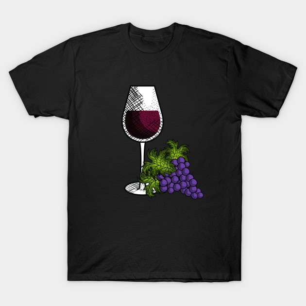 Glass Of Wine And Grapes T-Shirt by 369designs